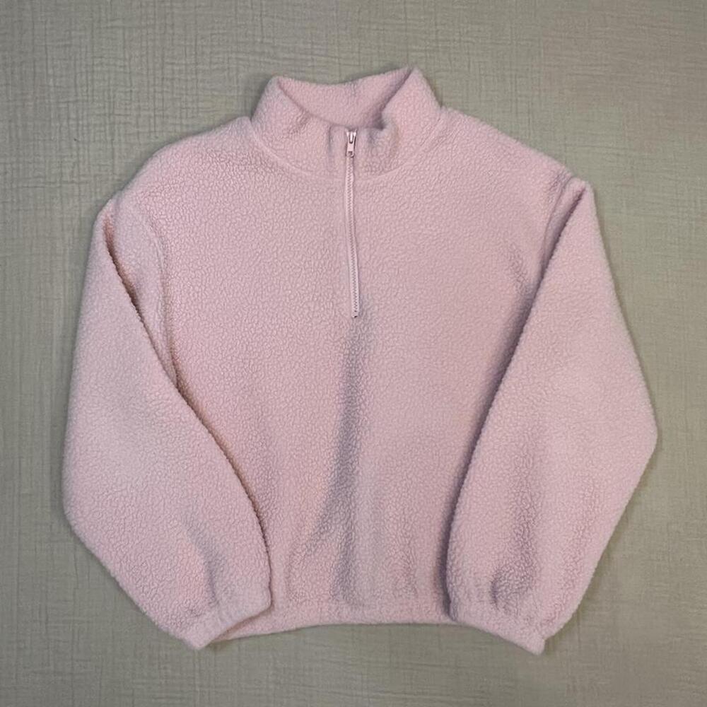 SHEIN pink teddy bear fleece half-zip pullover